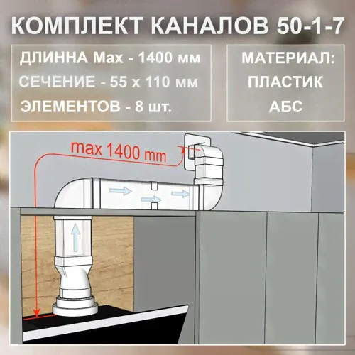 (Код: 50-1-7) Germes комплект каналов для подключения кухонной вытяжки 55x110 мм-0