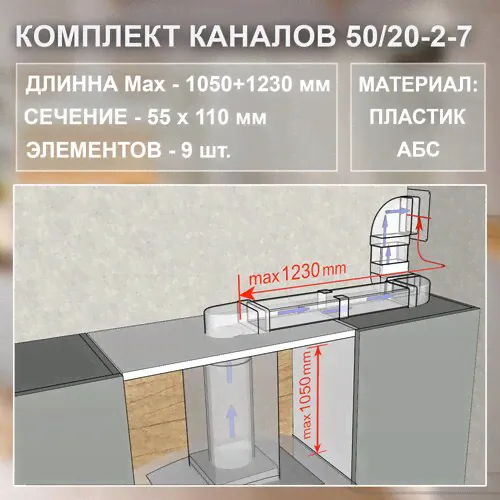 (Код: 50/20-2-7) Germes комплект каналов для подключения кухонной вытяжки 55x110 мм